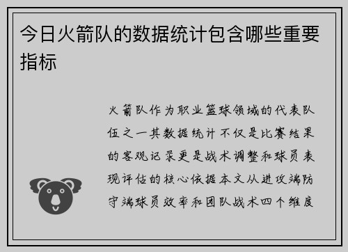 今日火箭队的数据统计包含哪些重要指标